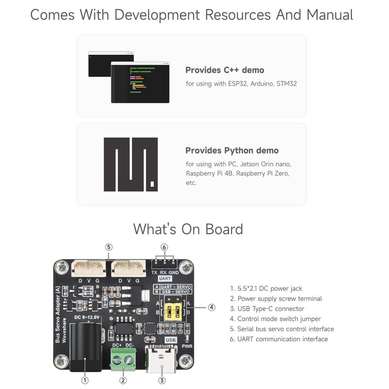 Waveshare 2 x Serial Bus Servo Driver Board, Integrates Servo