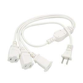 3 Ft Extension Cord Splitter, White 3 Way 2 Prong Power Cord Cable, NEMA 5-15P to 3X NEMA 5-15R, Non - Polarized 18AWG SVT 13A 125V, Indoor Power Splitter for Old House, Christmas Lights