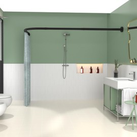 Anvuda Black Shower Curtain Rod L Shaped, Curved Shower Rod 28-39 X 43-67 Inch, Adjustable Shower Rods for Bathroom, Stainless Drilling Heavy Duty Corner Shower Curtain Rods for Bathroom Tub