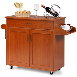 PETSITE Kitchen Island Cart with Storage Cabinet on Wheels, Spice Rack Towel Rack & Drawer