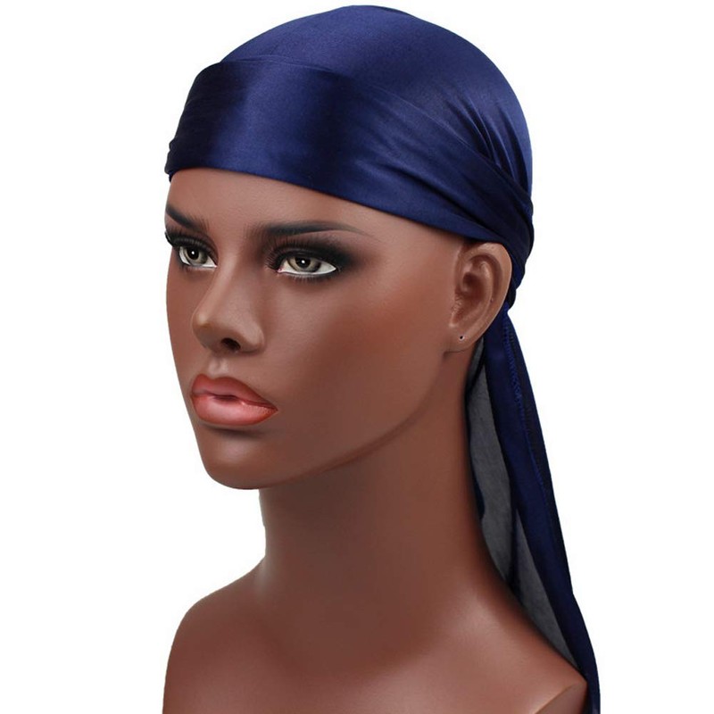 Men Silk Durag Long Straps Bandanas for Men Headwear Waves