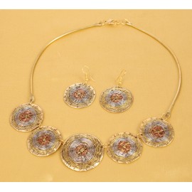 NEW! Touchstone Indian Bollywood Fashion Handcrafted Fascinating Basket Weave Concentric Wires Round Shape Designer Jewelry Necklace Set In Gold Silver Copper Tones For Women.
