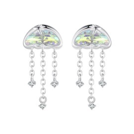 Shysnow Jellyfish Earrings 925 Sterling Silver Cute Ocean Animals Stud Earrings Jellyfish Jewelry Summer Beach for Women
