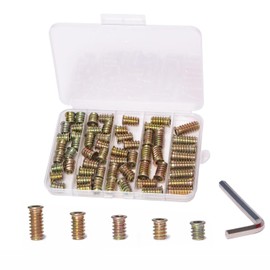 Mariyandh 58pcs 1/4-20 Threaded Inserts Kit, Wood Inserts, Steel Threaded Inserts for Wood Furniture Screw, Furniture Nuts, 5 Sizes (13mm, 15mm, 17mm, 20mm, 25mm) with Hex Wrench