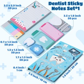 B1ykin Sticky Notes Set - Cartoon Theme Cute Self-Stick Notes Pad Teacher Appreciation Gifts， Self-Adhesive Writing Memo Pages Sticky to Do Notepad for Kids Employee School Office (Dentist)