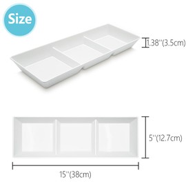 AMGBZT Divided Serving Tray Platter, 4 Pack 15" x 5" Fruit Veggie Food Tray for Party, Plastic Serving Trays for Appetizer, Snack, Dessert, Cookie, Brunch Decorations Platters, White Trays BPA-Free