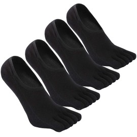 TsujiYA Men's 5-Toe Socks, Ankle Socks, Summer, 5-Toe Socks, Non-Slip, Black, Foot Cover, 5-Toe Socks, Ankle Socks, Sports, Antibacterial, Odor Resistant, Sweat Absorbent, Quick Drying, Breathable, Plain, 9.4 - 10.6 inches (24 - 27 cm), Set of 4 Pairs, 4