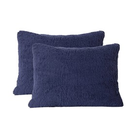 Reafort Ultra Soft Sherpa Pillowcases Pillow Covers Standard Size 20"x26" Pack of 2 with Zipper Closure (Navy, 20”x26” Standard Sham)