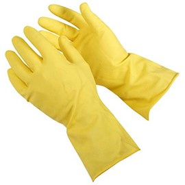 First Global Supply FGS Yellow Latex Household Gloves for Household or Industrial use - Heavy Duty Thickness, Disposable Gloves, Powder Free, Reusable (10 Pair)