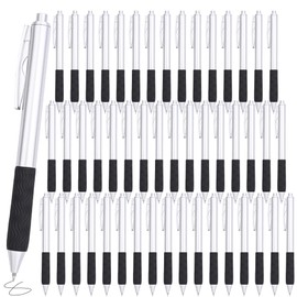 HZDIYAKE Bulk Pen 50pcs 0.5mm Fine Tip Gel Pen, Fast Drying No Ink Leakage, Retractable Ballpoint Pen, Smooth Writing Pen for Office, School, Nursing, Diary (Silver)