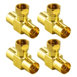 Poppstar 4x Satellite TV Coax Adaptor Splitter T-piece (1x F-Connector to 2x IEC Antenna Socket) for Coaxial Cable Antenna Cable Gold-Plated