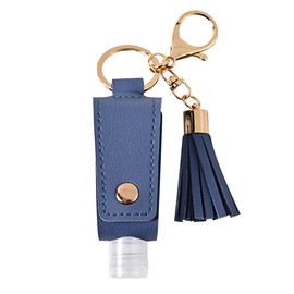 HSYHERE Multifunction Portable Empty Travel Bottle Keychain Hand Sanitizer Bottle Keychain, PU Leather Tassel Key Chains Car Key Ring +Refillable Containers for Toiletry Shampoo Lotion Soap -Blue