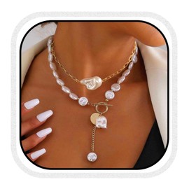 CLOACE Boho Pearl Necklace Gold Layered Beaded Necklaces Pendant Beach Accessories for Women (Pearl)