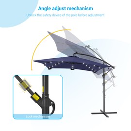SANLUCE 8.2×8.2FT Solar Offset Patio Umbrella- w/Light and Crossed Base, Cantilever Umbrella with Push Button Tilt and Crank Hanging Umbrellas 8 Sturdy Ribs for Poolside, Yard and Garden