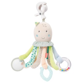Fehn Activity Octopus Toy - Baby Motor Skills Toy for Pram, Cot and Baby Seat for Biting, Grasping and Making Sounds - Teething Ring Toy for Babies and Children from 0+ Months