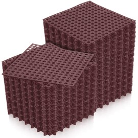 Tinideya 50 Pcs 11'8 x 11'8 Inches Interlocking Drainage Tiles Dry Deck with Drain Holes Non Slip Floor Mats TPE Soft for Bathroom Patio Pool Deck(Brown)