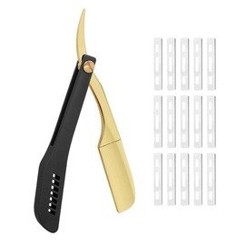 Professional Straight Razors for Men with 15 Replaceable Blades, Stainless Steel Barber Straight Edge Razor, Shaver Razor for Home Salon Grooming Using (Gold-Black) - Color: Gold-Black