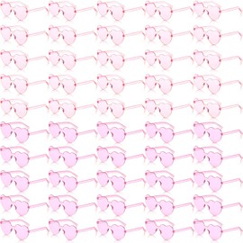 50 Pairs Heart Shaped Rimless Sunglasses Bulk Transparent Colored Love Glasses Frameless Eyewear Party Favor Women Adult(Light Pink, Pink)