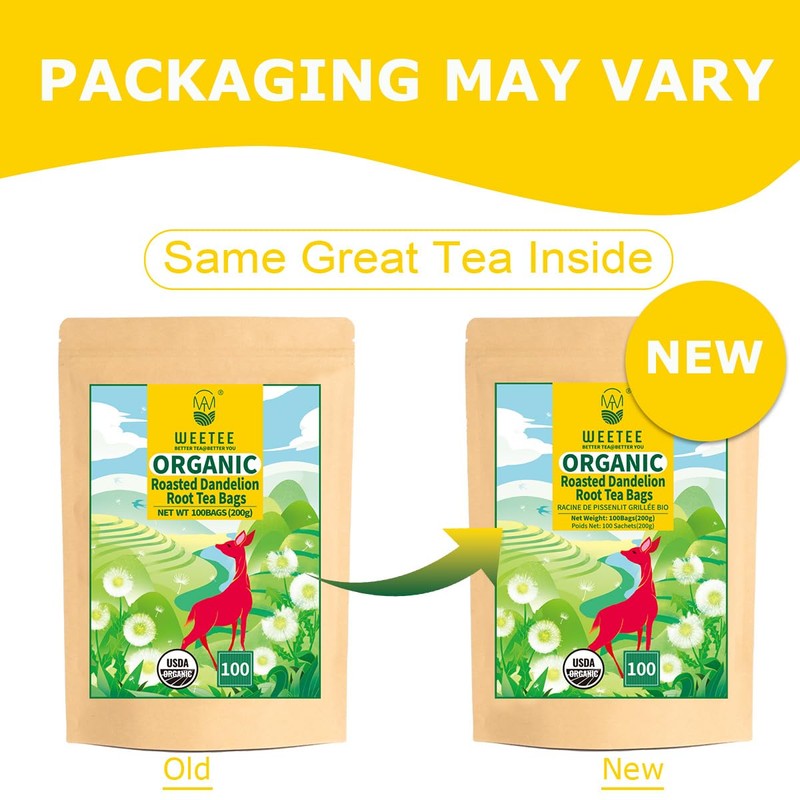 WT WEETEE Organic Roasted Dandelion Root Tea Bags, Dandelion Herbal