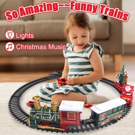 OBEST Electric Children's Railway, Children's Christmas Railway Toy with Lights and Music, Toy Train with Santa Sleigh and Christmas Tree, Children