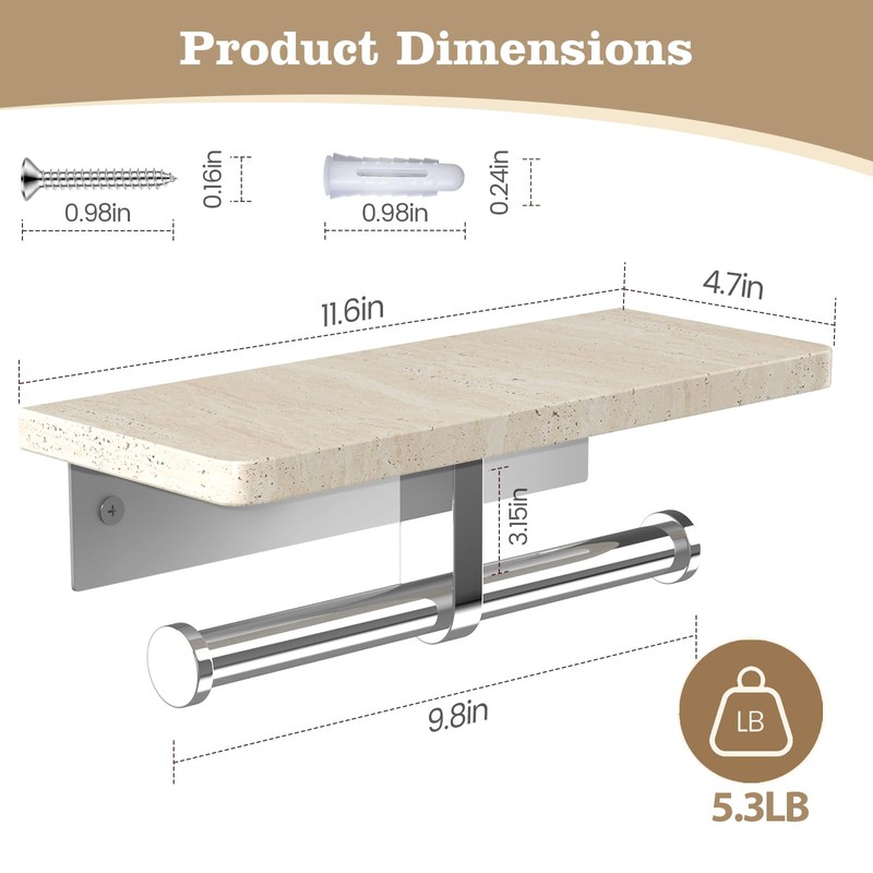 SAMAH Marble Double Toilet Paper Holder with Shelf, 304 Stainless