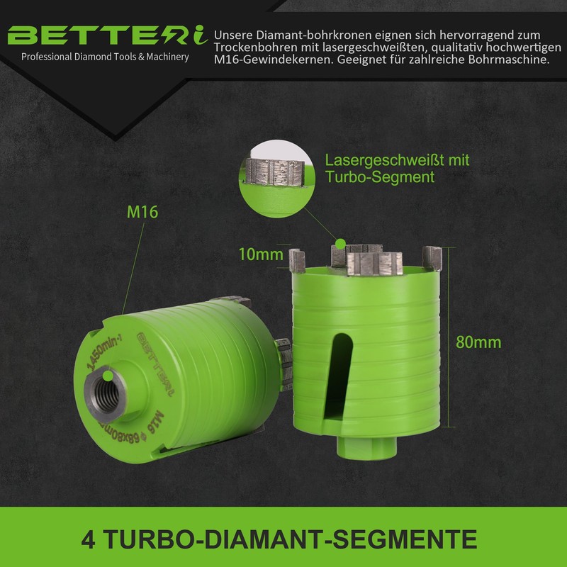 BETTERI SDS-plus Diamond Drill Bit Concrete 68 mm, Socket Countersink