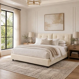 IMMERSTABLE Bed Frame Queen Size, Boucle Upholstered Bed Frame with Headboard, Removable and Washable, No Box Spring Needed, Wood Slat Support, Easy Assembly, Beige