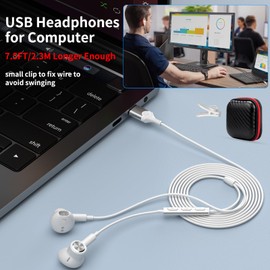 USB Earbuds for PC,Headphones with Microphone for Computer,7.5FT Wired USB-A Headset for Laptop with Volume Control,Magnetic Stereo Earphones for Dell/HP/ThinkPad Computer Work Zoom School,White