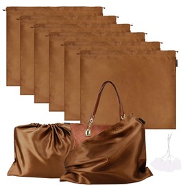6 Pack Dust Bags for Handbags Silk Dust Cover Bag for Handbags Purses Shoes Boots, Silk Dustproof Drawstring Bag Travel Storage Pouch, Brown, 23.6 × 19.6 in, Dust Bags for Handbags