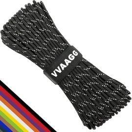 VVAAGG Reflective Paracord Rope 100FT, 7 Strand Nylon para Cord Lanyard Utility 550 Parachute Cord, 4mm Thin Tent Rope for Outdoor Camping Hiking (Black 200FT)