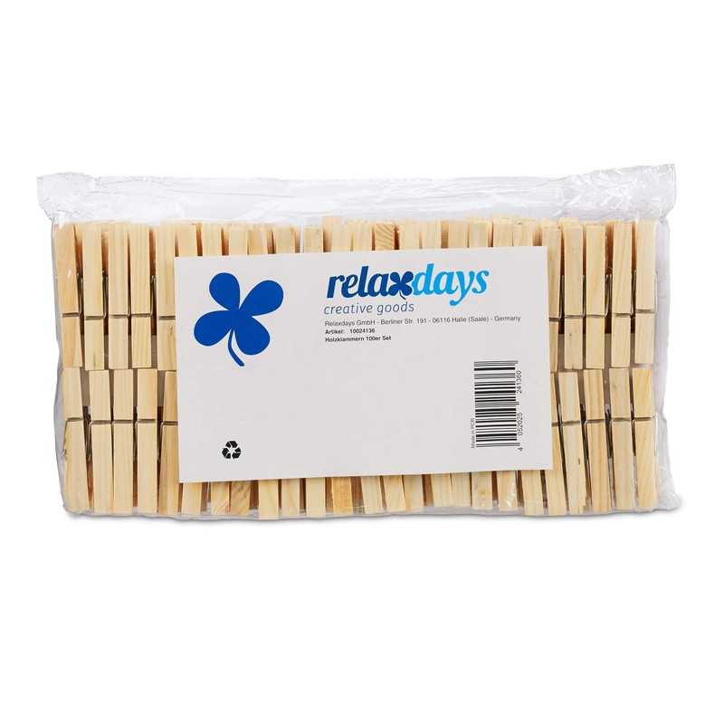 Relaxdays Wooden Clothes Pegs, Set of 100, Large Wooden Clothes