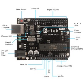 GELEK UNO R3 Microcomputer Board for Arduino Compatible Development Board ATmega328P + ATmega16U2 (Type-C Cable)