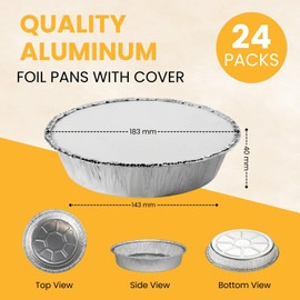 HOMESHOPA Aluminum Foil Pie Pan, 24 Pack Disposable Round Foil Flan Trays with Paper Lids, Durable Baking Dishes for Pie, Fruit Tarts, Quiche, Food Storage Takeaway Containeres, Oven & Freezer Safe
