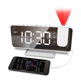 CENTOLLA Projector Alarm Clock For Bedroom,7.4 inch Large Projection Alarm Clock with 180°Projector, USB Charger, Dimmer, Projector Clock for Bedroom Desk Decor（Plug not Included）