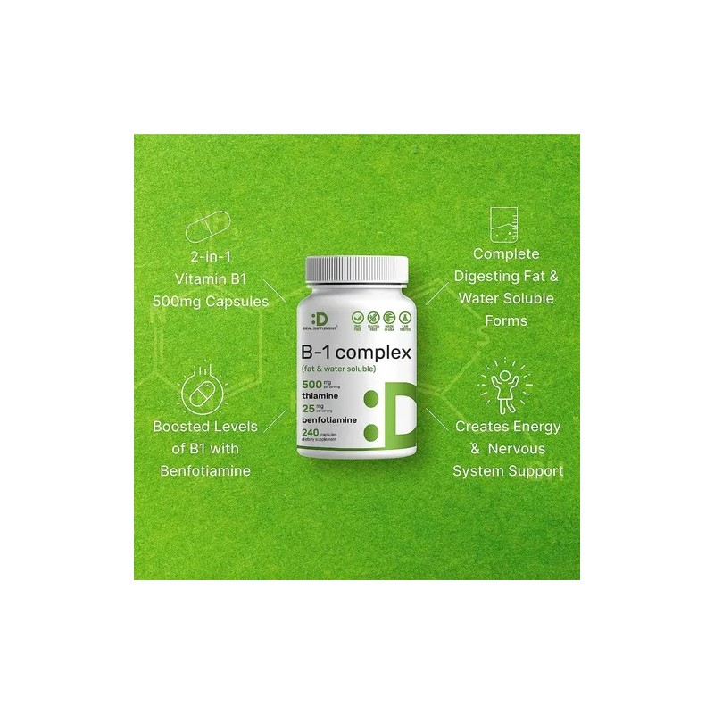 Vitamina B1 Complex Con Benfotiamina240 Cápsulas Hecho Usa Sabor S/n