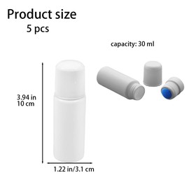 RANYUNSYZ 5Pcs White 30ml Plastic Liquid Bottles Empty Sponge Head Applicator Bottle, Refillable Deodorant for Cosmetic Essential Oil Pump Dispensers Refillable Containers