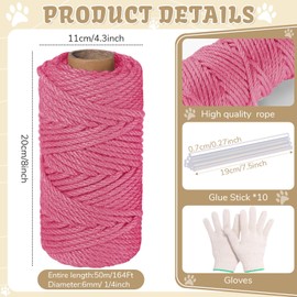 Wowangce 1/4inch ×164Ft Natural Cat Tree Hemp Rope, DIY Repair and Replace Scratching Post Sisal Rope for Scratching Post Cat Tree Tower DIY(Pink)