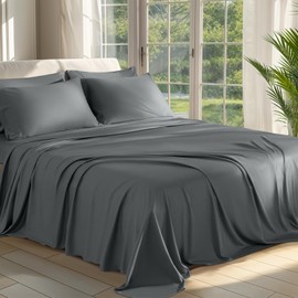 Shilucheng 100% Viscose Derived from Bamboo_ Sheets Cal King Size 6pcs - Ultra Cooling & Silky Soft Bed Sheets, 16" Deep Pocket, Perfect for Hot Sleepers, Hotel Bedding Sheets (Dark Grey)