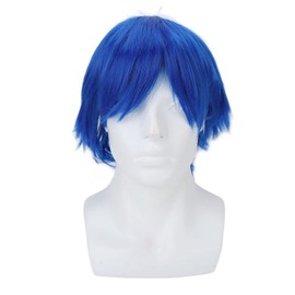 Peluca de Cosplay, Peluca de Anime Corta, Peluca de Pelo Sintético para Fiesta de Cosplay de Anime para Hombres Cortos Y Esponjosos Azul