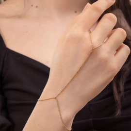 choice of all Gold Hand Chain Bracelet & Finger Ring - Rhinestone Hand Jewelry for Women, Trendy Stocking Stuffers