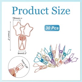 PATIKIL 30Pcs Paper Office Binder Clip, 1.2" Small Metal Wire Hollow Out Paper Clamps Pentagram Design Long Tail Binder Clips for Photo Clothes Hanging Office Home Food Package, Rose Gold