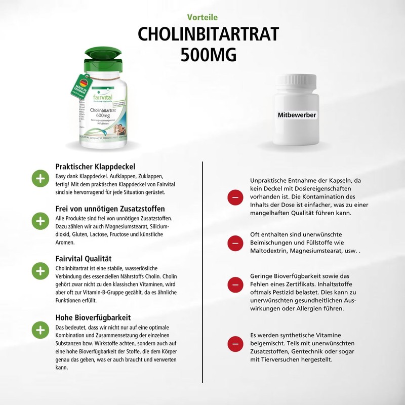 Fairvital | Cholinbitartrat 600mg - 90 Tabletten - Leber &
