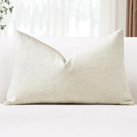 JOTOM Chenille Cushion Covers 30x50 cm Soft Cream White Decorative Throw Pillow Covers 12x20 Inch Lumbar Cushion Case Solid Pillowcases for Couch Sofa Living Room Bed Home Decor (Cream White)
