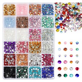 Rhinestones for Clothes, Kaluofan 3500 PCS Flatback Nail Gems, 24 Colors Bedazzling Kit, 3-4mm Diamonds Gems for Crafting Nail Art DIY Face Makeup Shoes Earring Phone Cases Clothes Fabric