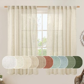 LAMIT Faux Linen Curtains 63 inches Long for Bedroom, Back Tab and Rod Pocket Linen Drapes Light Filtering Sheer Window Curtains for Living Room, Set of 2 Panels (52 x 63 Inch, Beige)