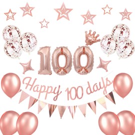 HAPPY 100 DAYS Garland, Baby, 100 Day Celebration, For 100 Days Decoration, For Beginning, Balloons, Balloons, Decoration, Crown, Stylish, Golden, 100 Days (Rose Golden)