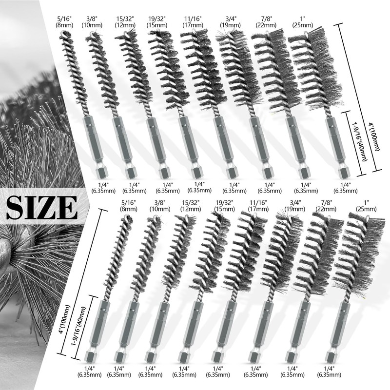 Attoshow 16-Piece Bore Brush Set - 304 Stainless Steel Drill