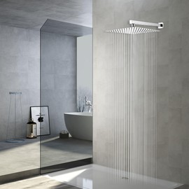 GGStudy 12 Inches Square Rain Shower Head Large Stainless Steel High Pressure Shower Head Ultra Thin Rainfall Bath Shower with Silicone Nozzle Easy to Clean and Install Chrome Shower Head