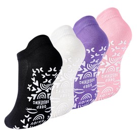 SkiBeaut Pilates Non Slip Socks, 4 Pairs, Women Yoga Grips Anti Skid Sticky Hospital Floor Barre Socks with Grippers, US Women Size 8-10