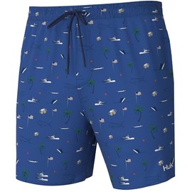 HUK Men's Standard KC Scott Patterned Volley Shorts, Performance Fishing Boardshorts, Beach Freedom-Set Sail